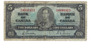 1937 Canada $5 Banknote Gordon-Towers R/C BC-23b Fine