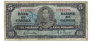 1937 Canada $5 Banknote Gordon-Towers E/C BC-23b Fine