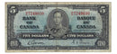 1937 Canada $5 Banknote Gordon-Towers R/C BC-23b Fine