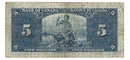 1937 Canada $5 Banknote Gordon-Towers R/C BC-23b Fine