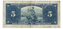 1937 Canada $5 Banknote Gordon-Towers R/C BC-23b Fine