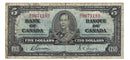 1937 Canada $5 Banknote Gordon-Towers R/C BC-23b Fine