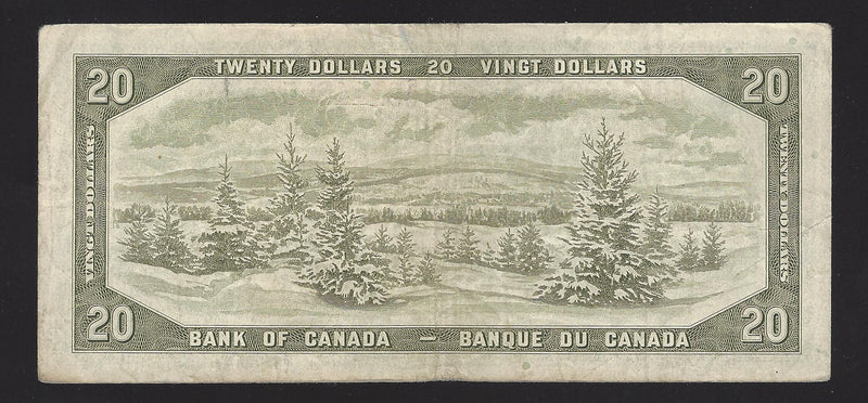 1954 $20 Bank of Canada Note Beattie-Rasmintsky R/E9114905 Prefix BC-41b (Circ.)