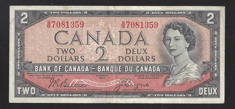 1954 $2 Bank of Canada Note Beattie-Coyne Prefix S/B7081359 BC-38a (VF)