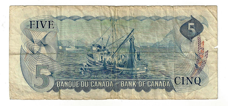 1972 Canada $5 Banknote Lawson-Bouey, S/T, BC-48b (VF/EF)