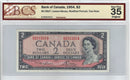 1954 Canada Modified Portrait $2 Banknote Lawson-Bouey Test Note S/R, BC-38dT BCS Certified VF-35 (Original)