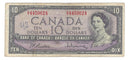 1954 Canada $10 Banknote Beattie-Rasminsky, S/V, BC-40b (Circ.)