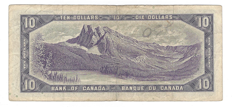 1954 Canada $10 Banknote Beattie-Rasminsky, S/V, BC-40b (Circ.)