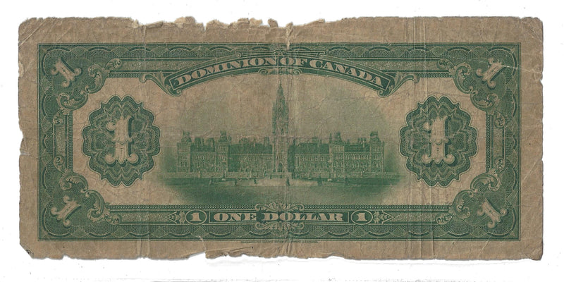 1917 Canada $1 Dollar Dominion Of Canada Boville, No Seal,  Serie B, DC-23a (G) Damage