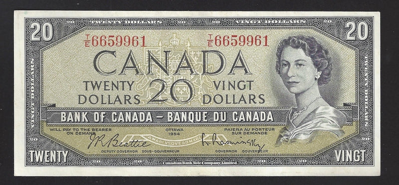 1954 $20 Bank of Canada Note Beatie-Rasmintsky Prefix T/E6659961 BC-41b (UNC)