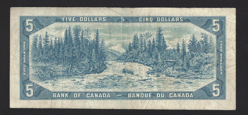 1954 $5 Bank of Canada Note Bouey-Rasminsky Prefix T/X9676129 BC-39c (F)