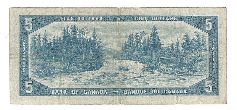1954 Canada $5 Banknote Beattie-Coyne, U/C, BC-39a-i (F/VF)