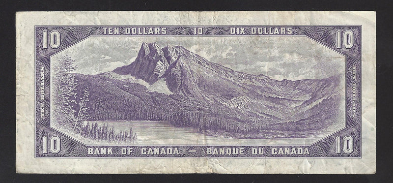 1954 $10 Bank Of Canada Note Beattie-Coyne Prefix U/D7672874 BC-40a (Circ.)