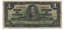 1937 Canada $1 Banknote Gordon-Towers (WP) U/L, BC-21c (VG)