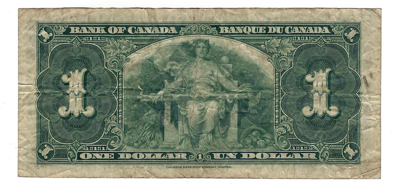 1937 Canada $1 Banknote Gordon-Towers (WP) U/L, BC-21c (VG)