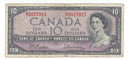1954 Canada $10 Banknote Beattie-Rasminsky, W/T, BC-40b (Circ.)