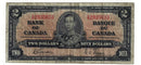 1937 Canada $2 Banknote Gordon-Towers,X/B, BC-22b (VG)
