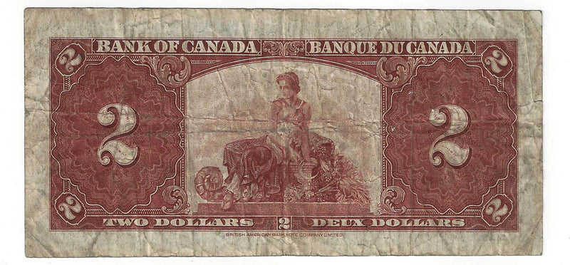 1937 Canada $2 Banknote Gordon-Towers,X/B, BC-22b (VG)