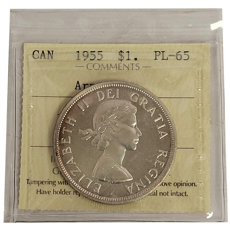 1955 Arnprior No Break Die Canada Silver $1 Dollar ICCS PL-65