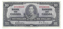 1937 Canada $10 Banknote Gordon-Towers, X/D, BC-24b (AU)