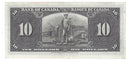 1937 Canada $10 Banknote Gordon-Towers, X/D, BC-24b (AU)