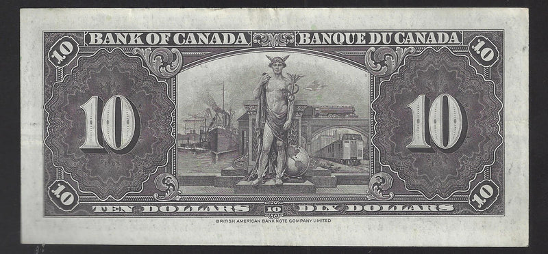 1937 $10 Bank of Canada Note Gordon-Towers Prefix X/D7136535 BC-24b (EF)