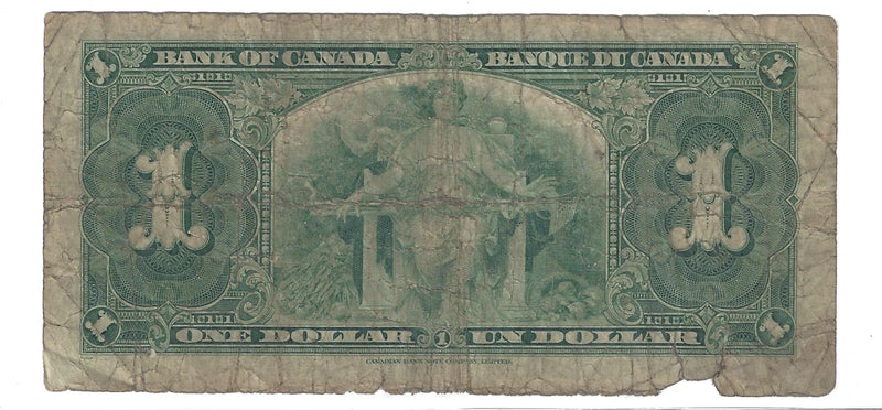 1937 Canada $1 Banknote Gordon-Towers (WP), X/L, BC-21c (VG)