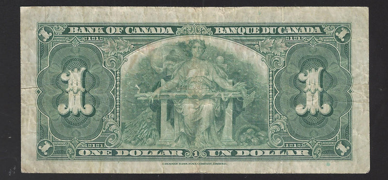 1937 $1 Bank of Canada Note Gordon-Towers Prefix Y/A6189233 BC-21b (VG)