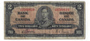 1937 Canada $2 Banknote Gordon-Towers,Y/B, BC-22b (VG)