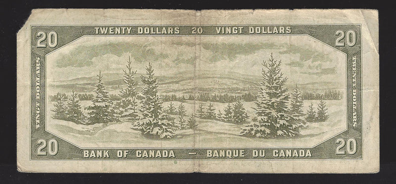 1954 $20 Bank of Canada Note Beattie-Rasmintsky Y/E0365136 Prefix BC-41b (Circ.)