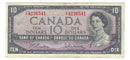 1954 Canada $10 Banknote Beattie-Rasminsky, Y/T, BC-40b (Circ.)