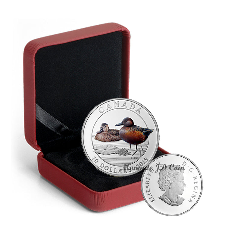 2015 Canada$10 Duck Of Canada Cinnamon Teal Duck Fine 99.99% Silver Coin (Exempt Tax)