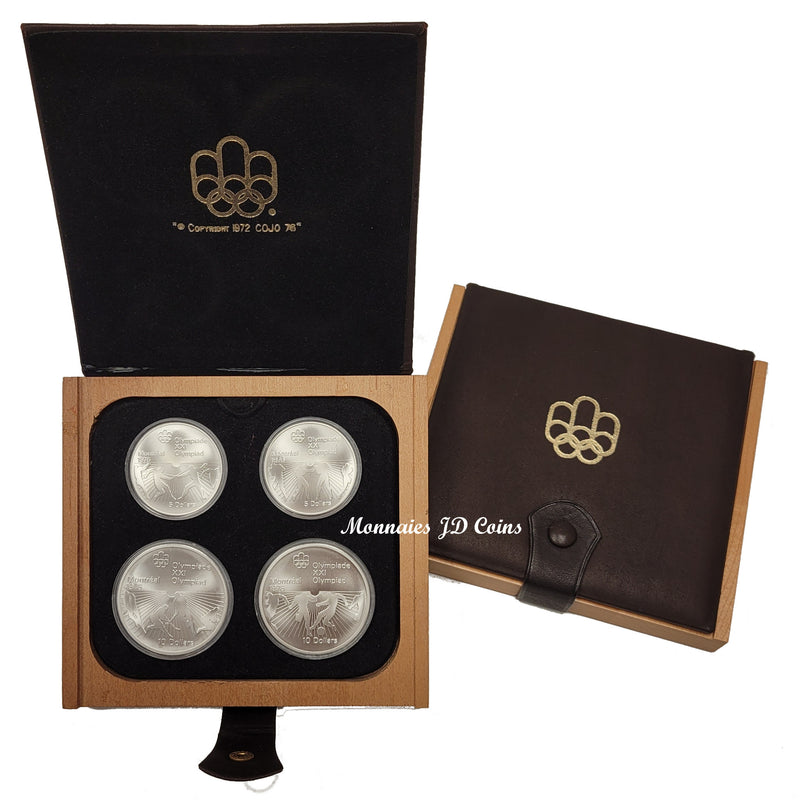 1976 Canada Olympic Montreal Complet Set Of 4 Silver Sterling Coins In Luxury Wood Box