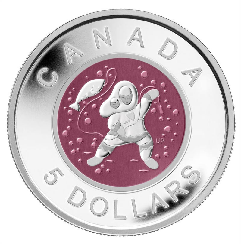 2013 Canada $5 Aboriginal Art Mother & Baby Ice Fishing Fine Silver Coin