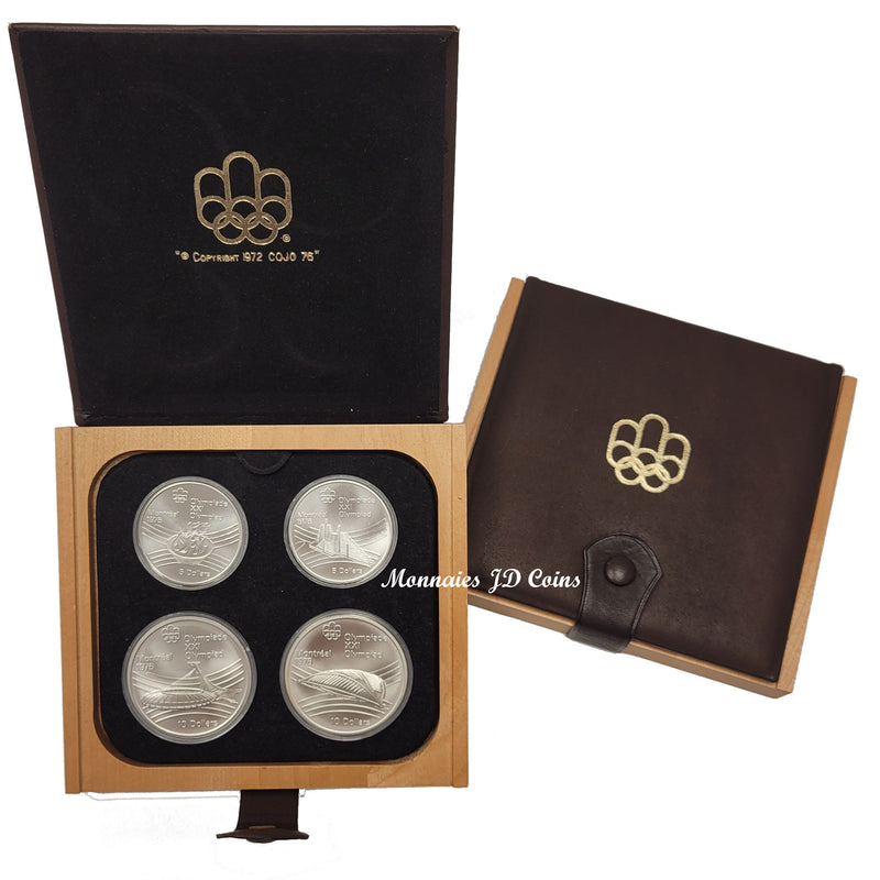 1976 Canada Olympic Montreal Complet Set Of 4 Silver Sterling Coins In Luxury Wood Box