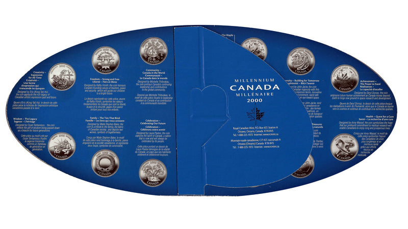 2000 Canada Millennium Oval 13 Coin Commemorative 25 Cents Set with Token