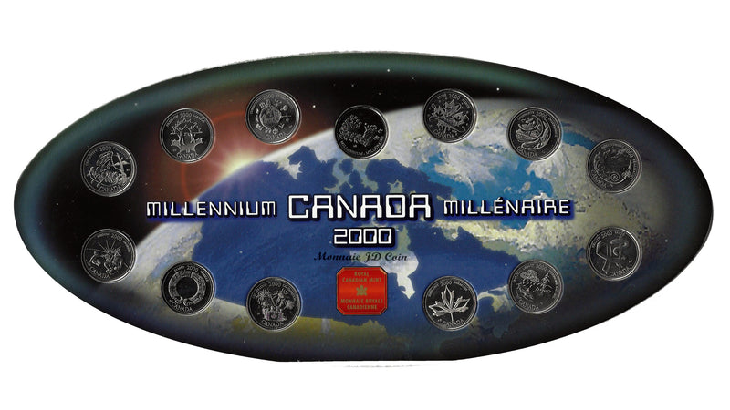 2000 Canada Millennium Oval 13 Coin Commemorative 25 Cents Set with Token
