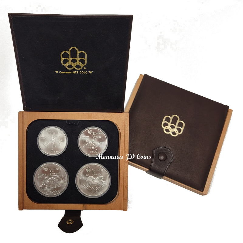 1976 Canada Olympic Montreal Complet Set Of 4 Silver Sterling Coins In Luxury Wood Box