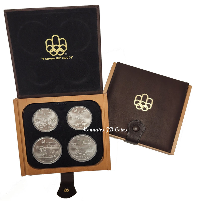 1976 Canada Olympic Montreal Complet Set Of 4 Silver Sterling Coins In Luxury Wood Box