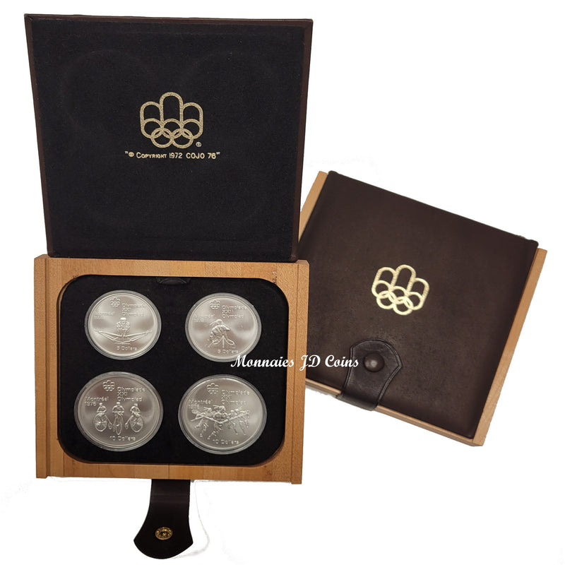 1976 Canada Olympic Montreal Complet Set Of 4 Silver Sterling Coins In Luxury Wood Box