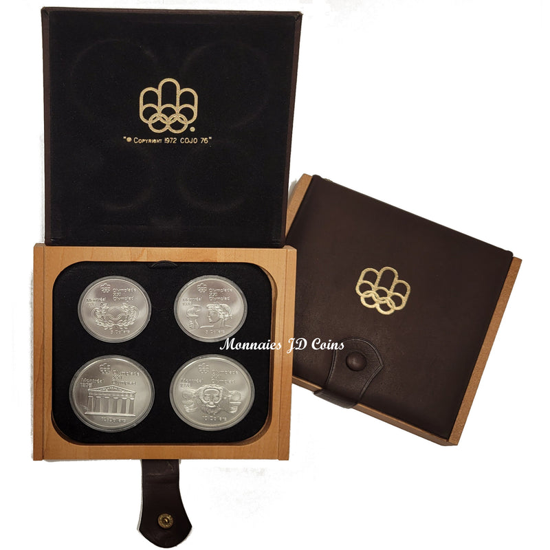 1976 Canada Olympic Montreal Complet Set Of 4 Silver Sterling Coins In Luxury Wood Box