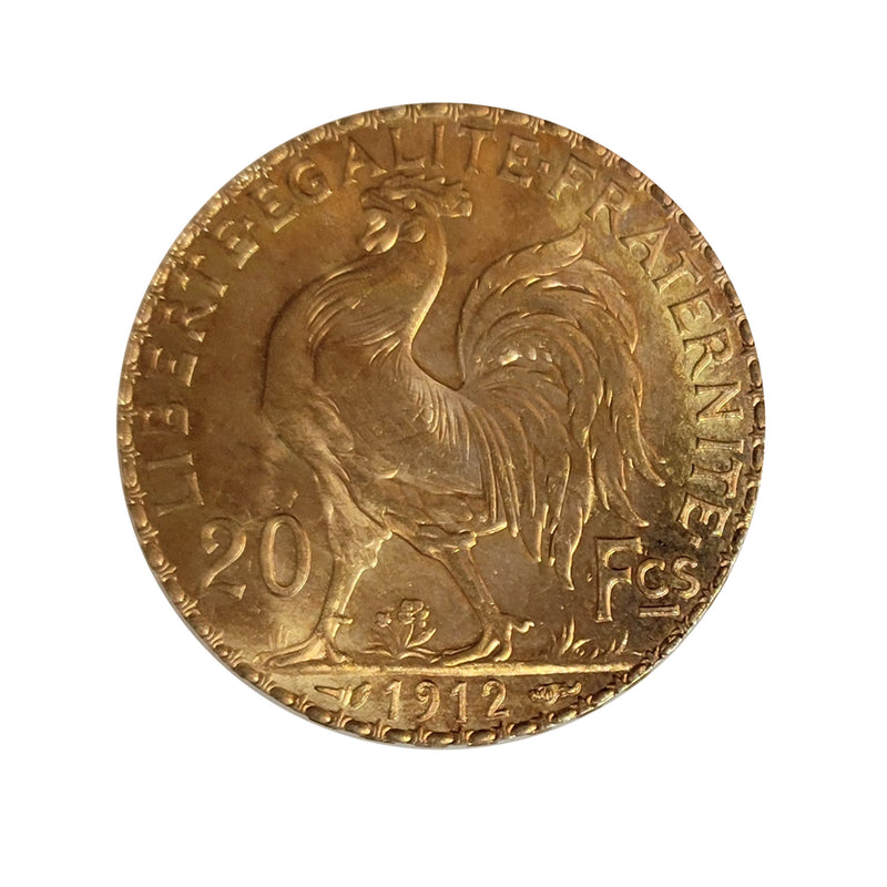 1912 France 20 Francs Rooster .1867oz .900 Fine Gold Buillion Coin