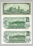 1967-1973 $1 Set Of 3 Sing. Bank of Canada Note Uncirculated