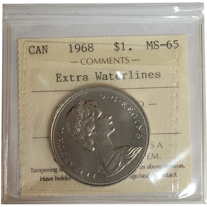 1968 Canada Nickel Dollar Certifield ICCS MS-65 Extra Water Lines