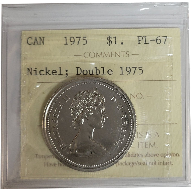 1975 FWL. Attached Jewel Double 1975 Canada Nickel Dollar Certifield ICCS PL-67