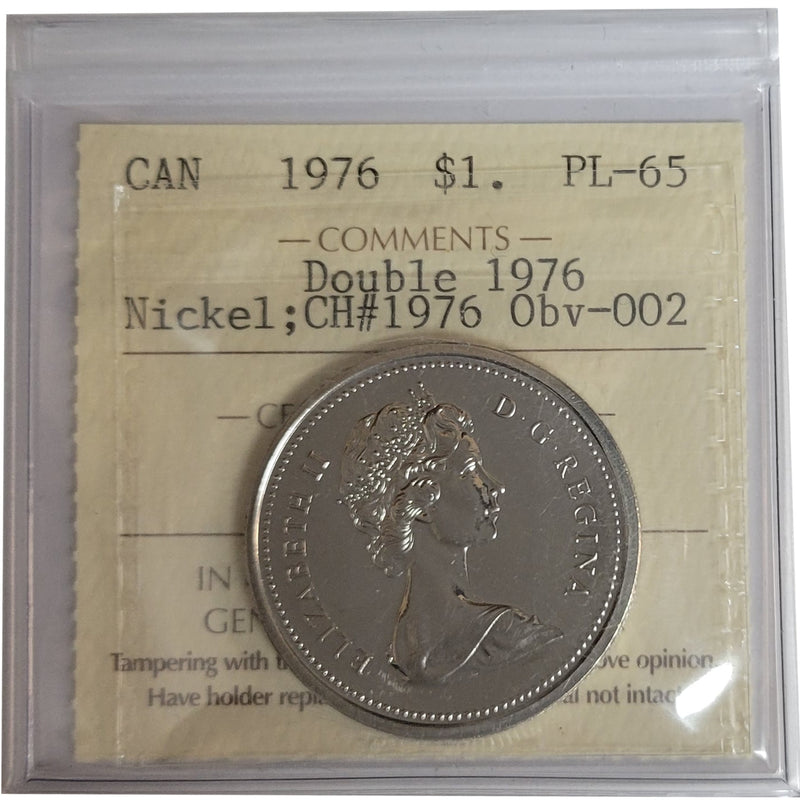 1976 Obv-002 Canada $1 Nickel Double 1976 Dollar  ICCS Certifield PL-65