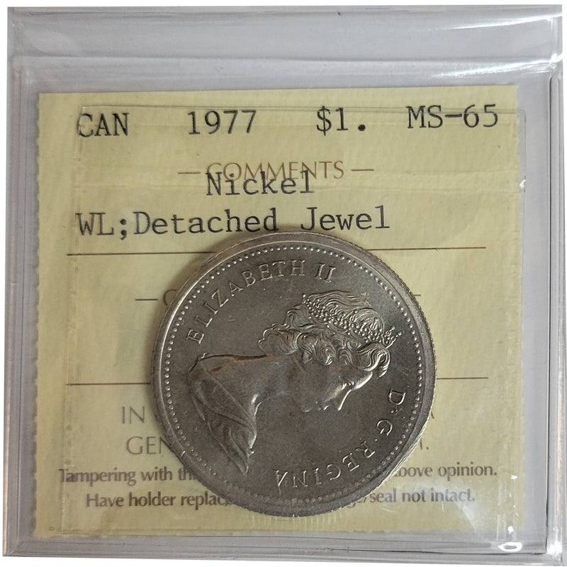 1977 FWL. Detached Jewel Canada Nickel Dollar Certifield ICCS MS-65