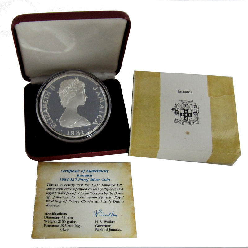 Jamaica 1981 25$ Royal Wedding Charles With Diana .925 Sterling Silver Coin