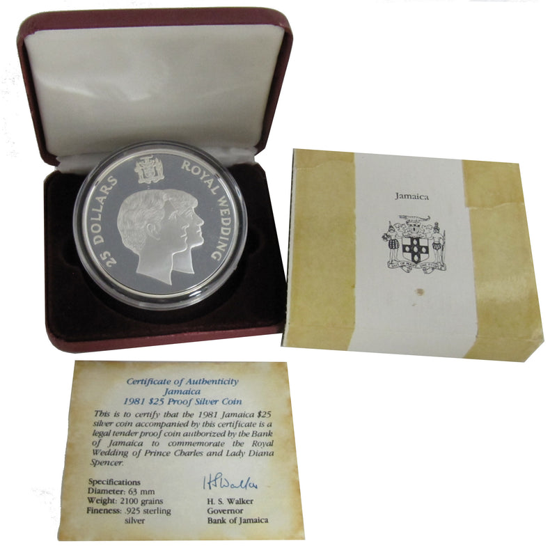Jamaica 1981 25$ Royal Wedding Charles With Diana .925 Sterling Silver Coin