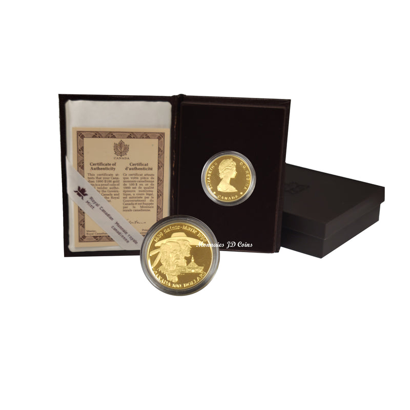 1989 Canada $100 Proof Gold 14K Coin Sainte-Marie 1/4oz With Box/COA